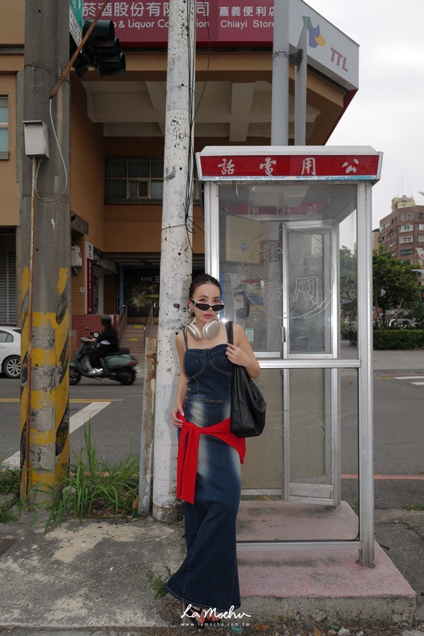 後開衩車線洗色牛仔洋裝